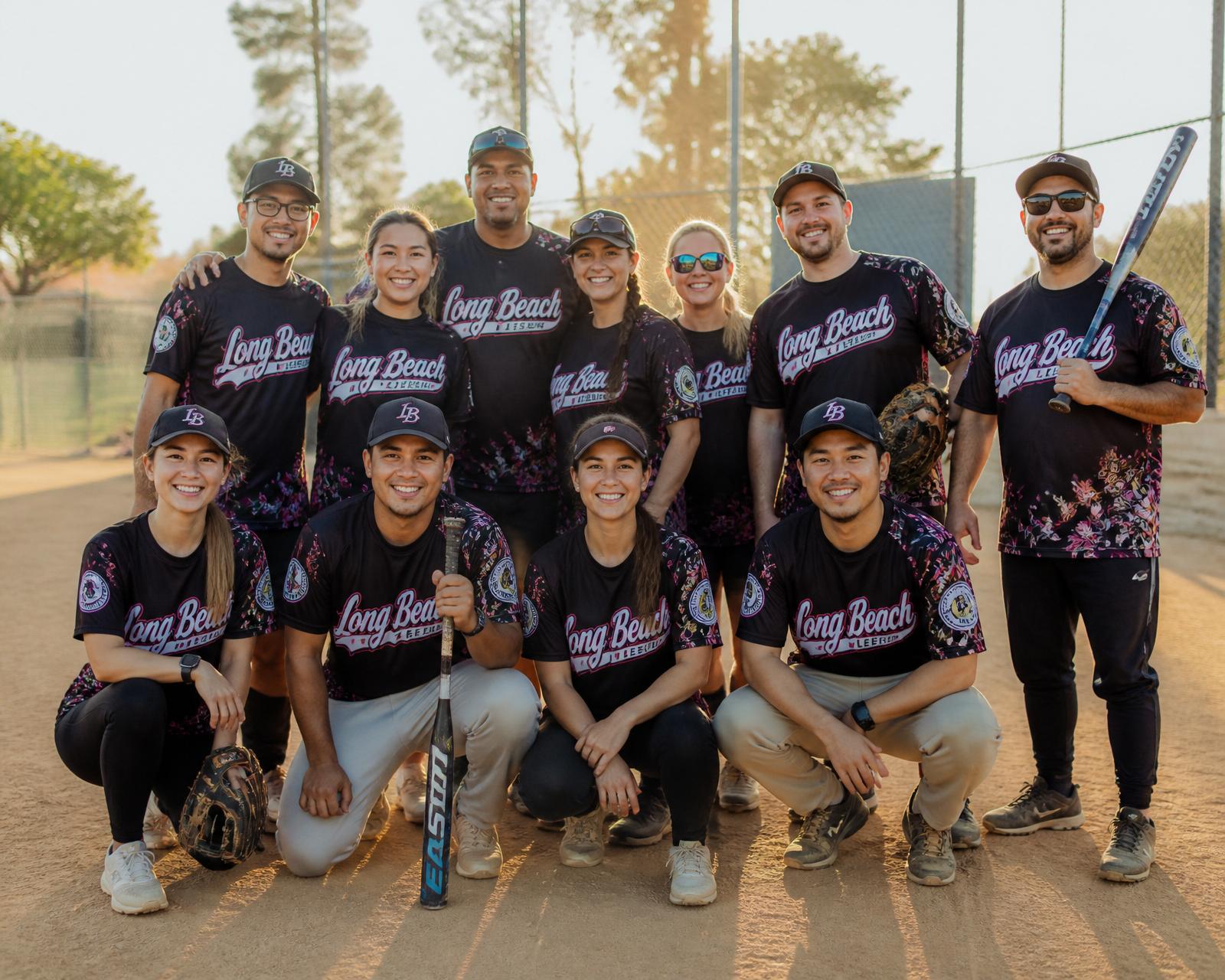Long Beach adult softball league team in custom-printed jerseys by CC Print